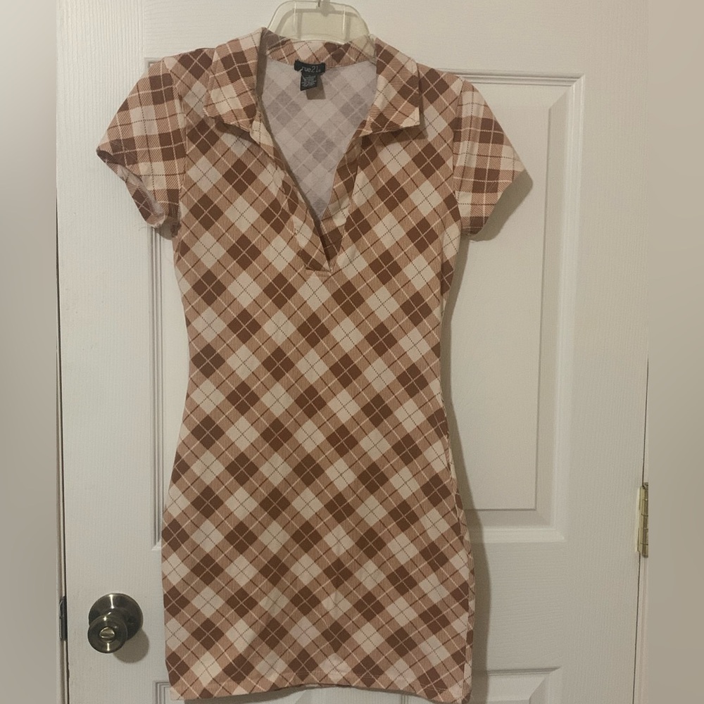 Brown Argyle Print Dress